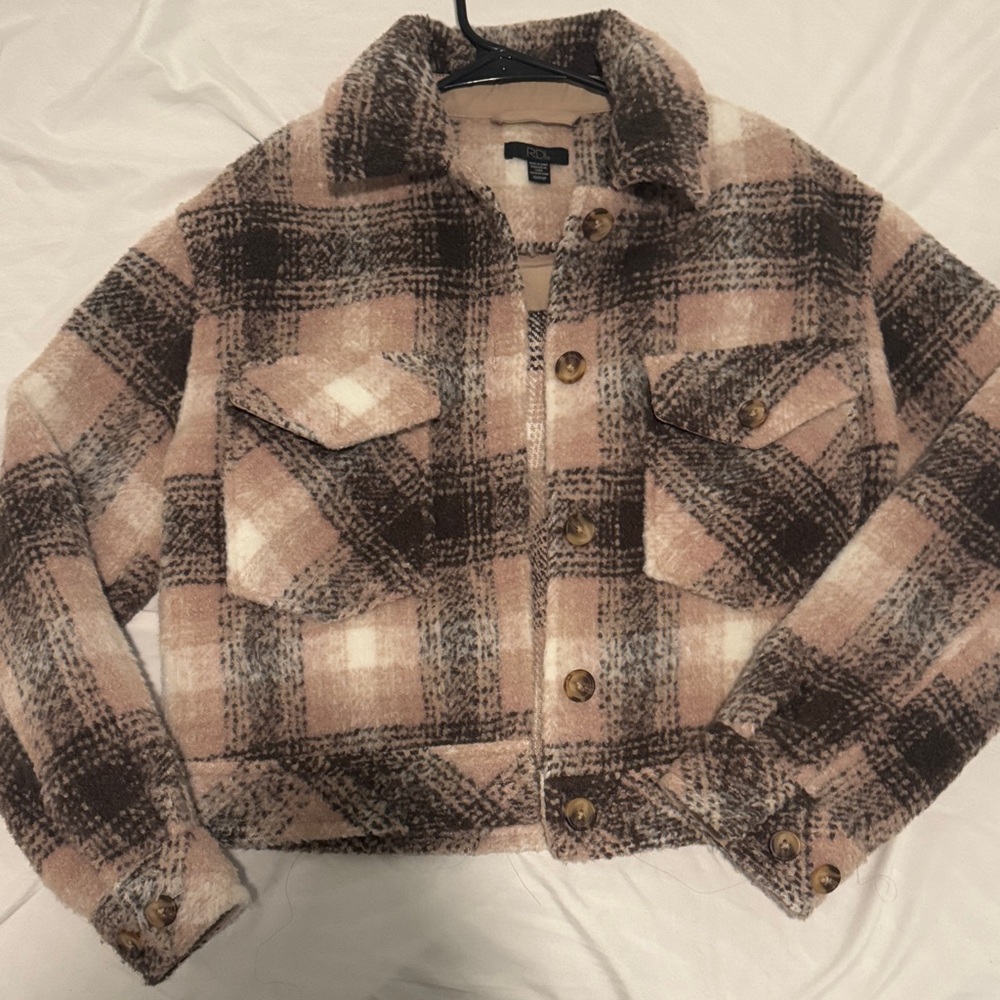 RDI Plaid Teddy Jacket - Brown and Cream